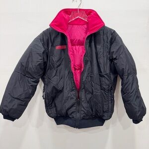 Vintage Womens Reversible Columbia Puffer Bomber Jacket Black Pink Down S